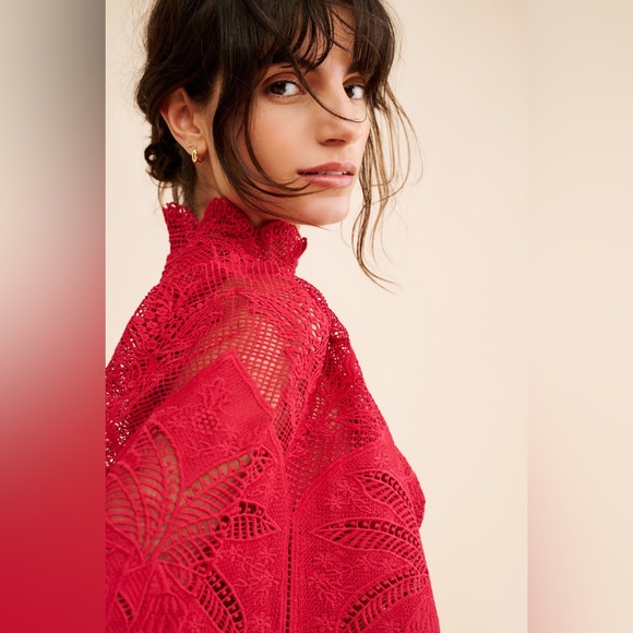 FARM Rio Red Lace Midi Dress - Picture 5 of 11